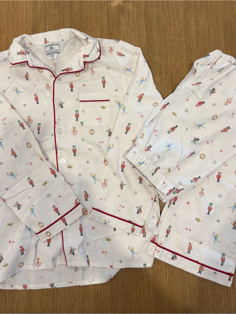 Petite Plume Kids Christmas Nutcracker  Pajama Set with Red Piping